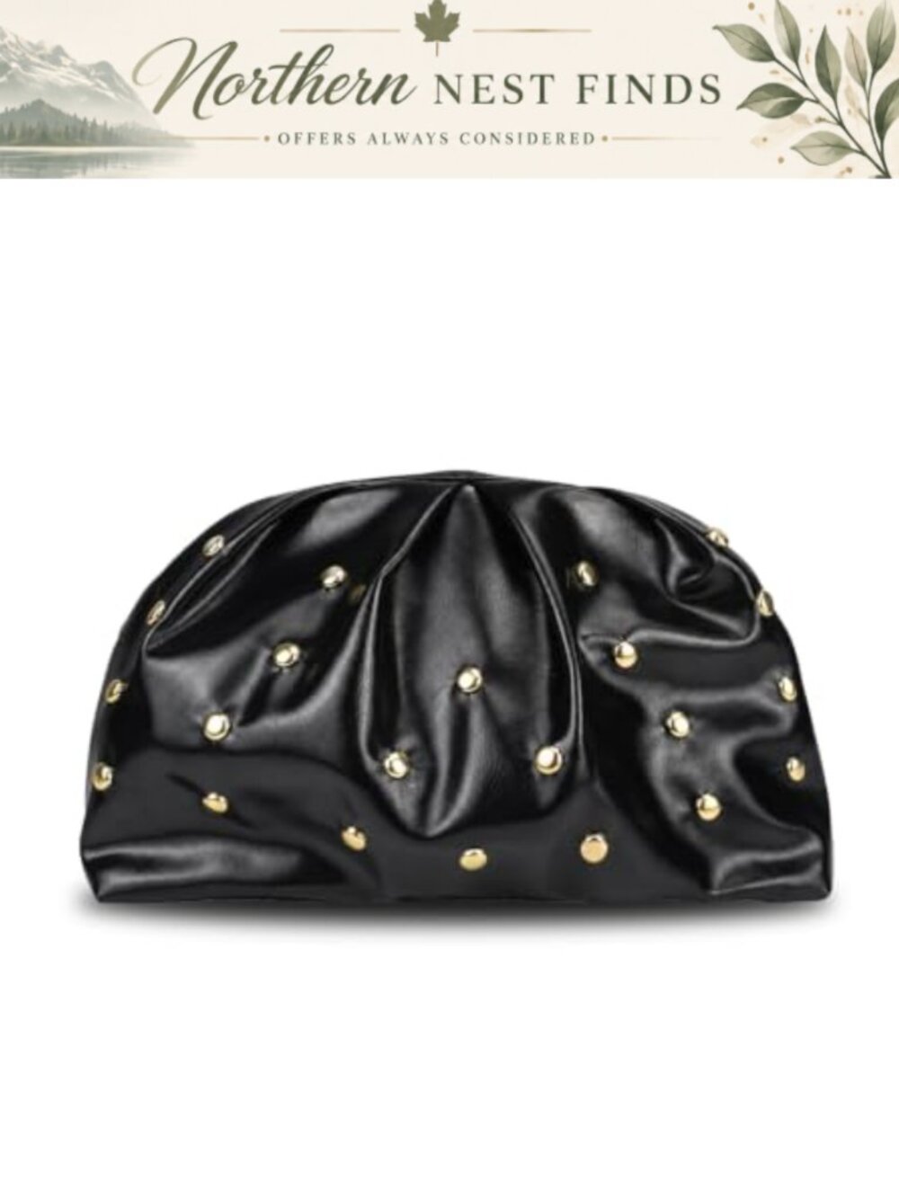 PU Leather Cloud Pleated Evening Clutch with Gold Hardware Hidden Clasp